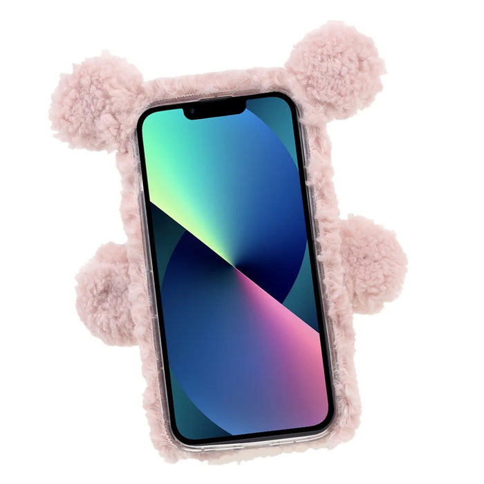 3D Furry Bear Plush Doll Anti-fall TPU Phone Case Shell for iPhone 13 6.1 inch - Pink - 6