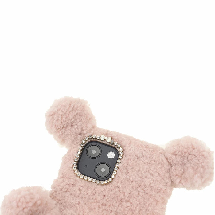 3D Furry Bear Plush Doll Anti-fall TPU Phone Case Shell for iPhone 13 6.1 inch - Pink - 7