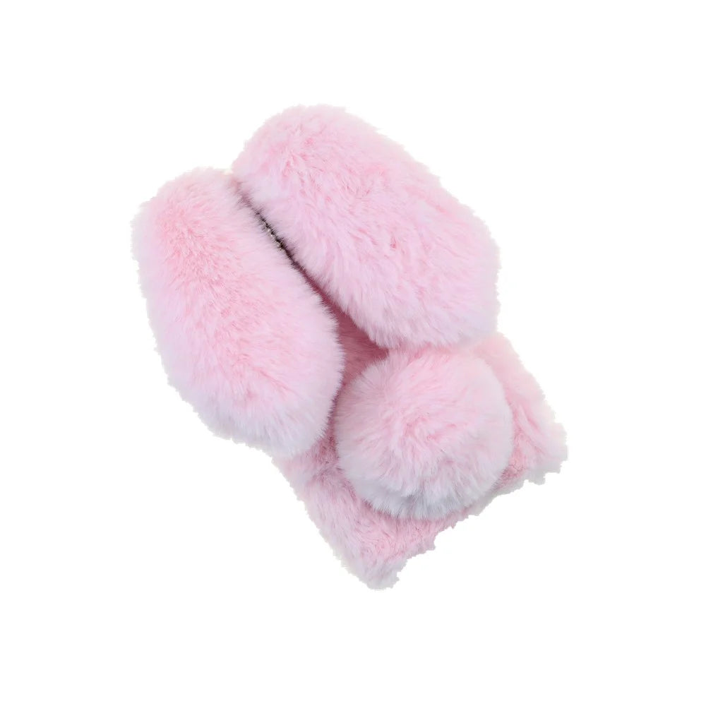 Soft Handmade Fluffy Furry Cute Bunny Stylish Case Rhinestone Bow Knot TPU Shell for iPhone 13 6.1 inch - Pink - 2