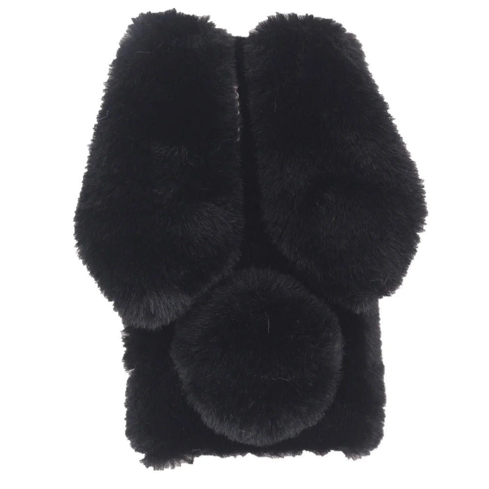 Bling Rhinestone Decor 3D Bunny Ears Soft Furry TPU Bumper Protective Skin Cover for iPhone 13 mini 5.4 inch - Black - 1