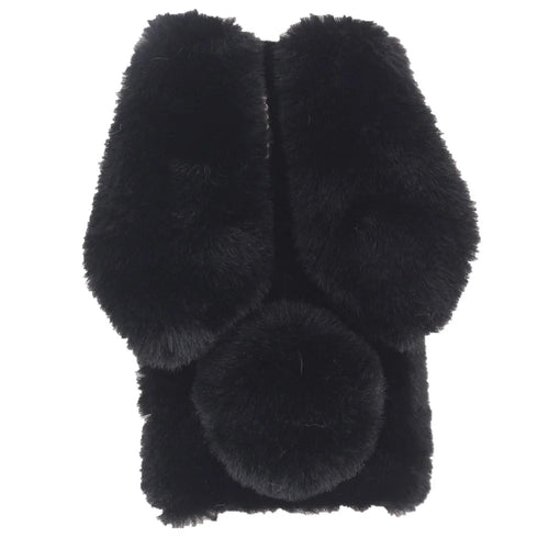 Bling Rhinestone Decor 3D Bunny Ears Soft Furry TPU Bumper Protective Skin Cover for iPhone 13 mini 5.4 inch - Black - 1