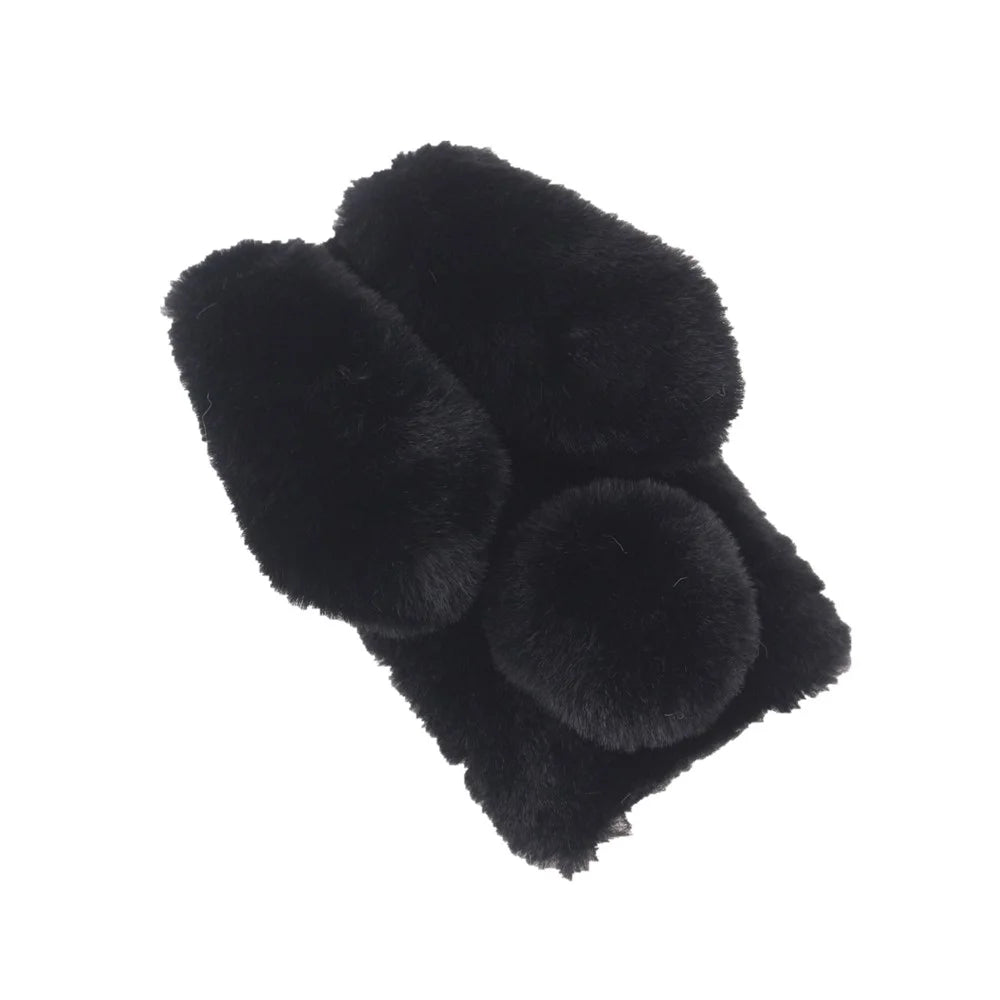 Bling Rhinestone Decor 3D Bunny Ears Soft Furry TPU Bumper Protective Skin Cover for iPhone 13 mini 5.4 inch - Black - 2