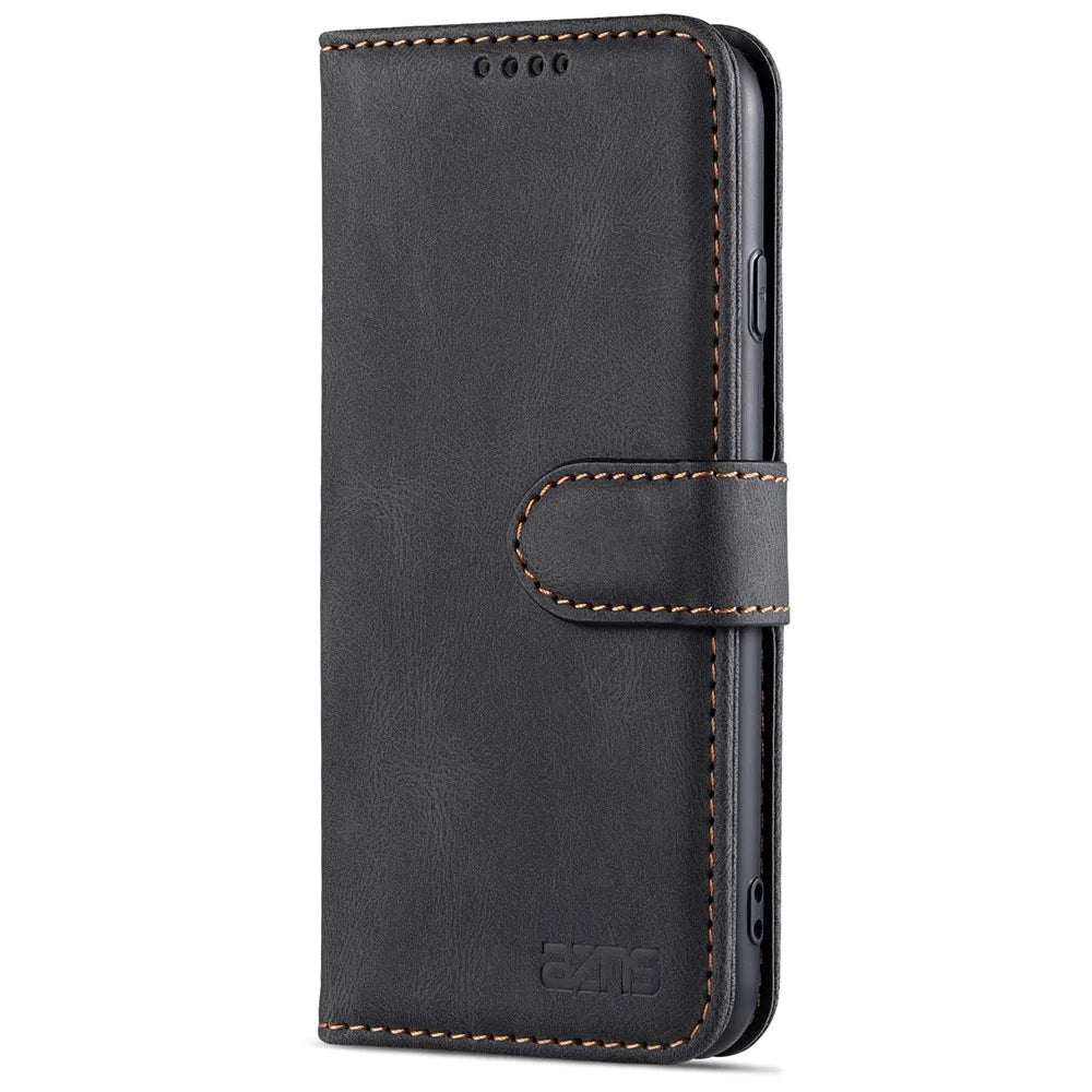 AZNS Shock-Absorbed Leather Phone Cover + Soft TPU Inner Shell Wallet Stand Case for iPhone SE (2022)/SE (2020)/8/7 - Black - 2