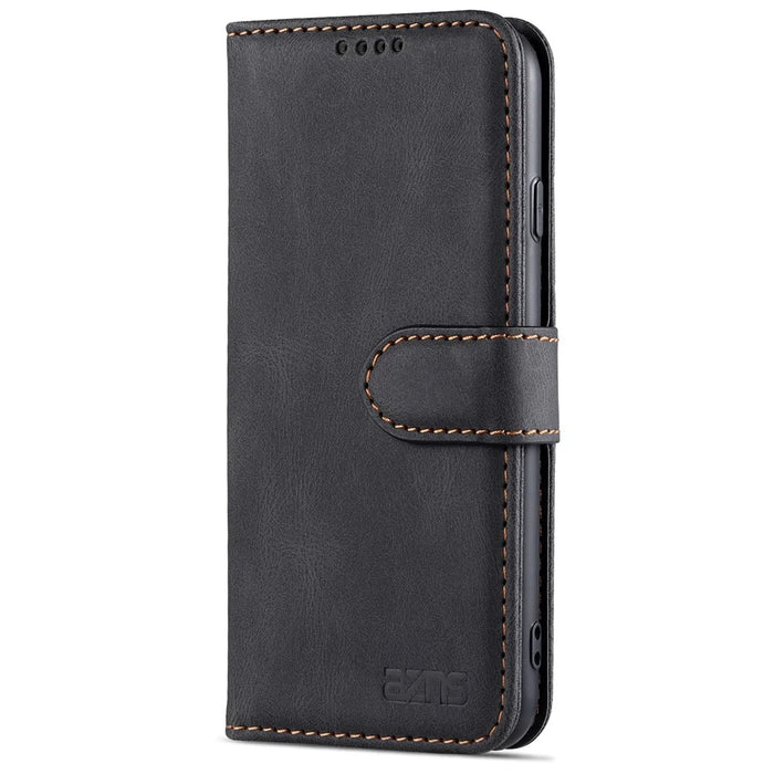 AZNS Shock-Absorbed Leather Phone Cover + Soft TPU Inner Shell Wallet Stand Case for iPhone SE (2022)/SE (2020)/8/7 - Black - 2