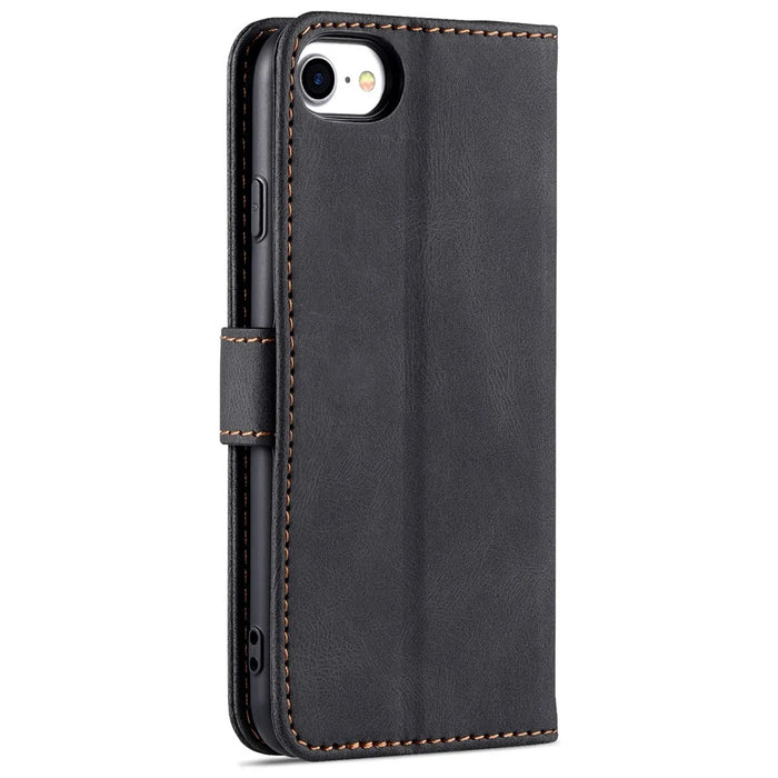AZNS Shock-Absorbed Leather Phone Cover + Soft TPU Inner Shell Wallet Stand Case for iPhone SE (2022)/SE (2020)/8/7 - Black - 3