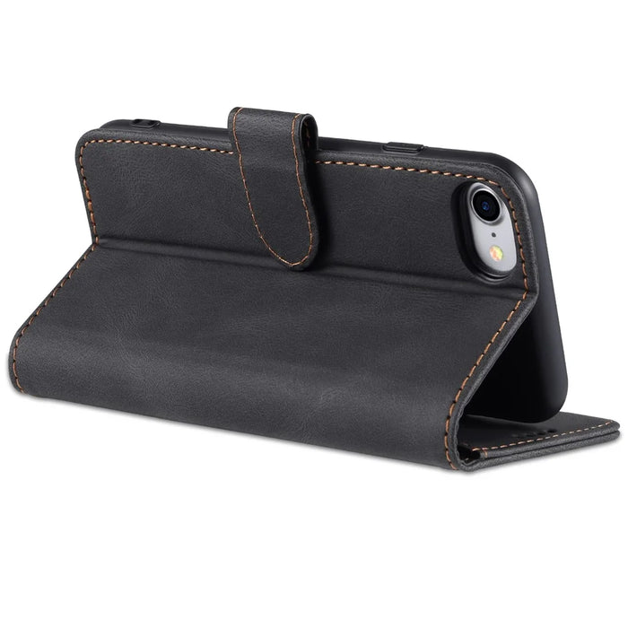 AZNS Shock-Absorbed Leather Phone Cover + Soft TPU Inner Shell Wallet Stand Case for iPhone SE (2022)/SE (2020)/8/7 - Black - 6