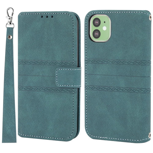 Imprint Pattern Design PU Leather + TPU Wallet Phone Case Phone Cover with Wrist Strap for iPhone 11 6.1 inch - Green - 1