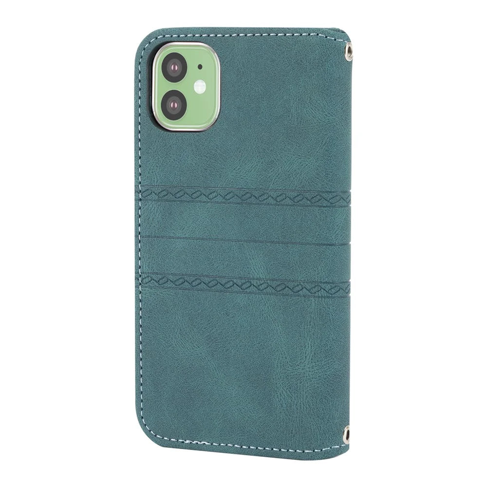 Imprint Pattern Design PU Leather + TPU Wallet Phone Case Phone Cover with Wrist Strap for iPhone 11 6.1 inch - Green - 3