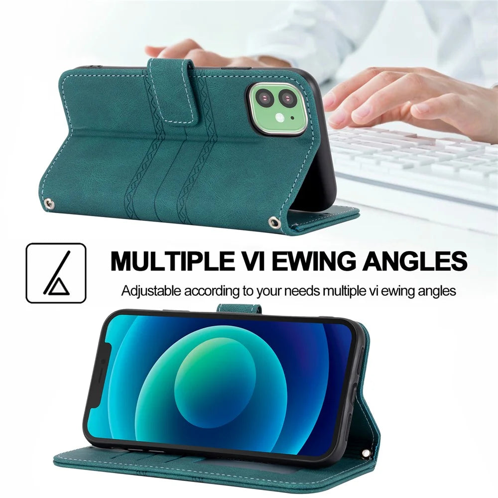 Imprint Pattern Design PU Leather + TPU Wallet Phone Case Phone Cover with Wrist Strap for iPhone 11 6.1 inch - Green - 7