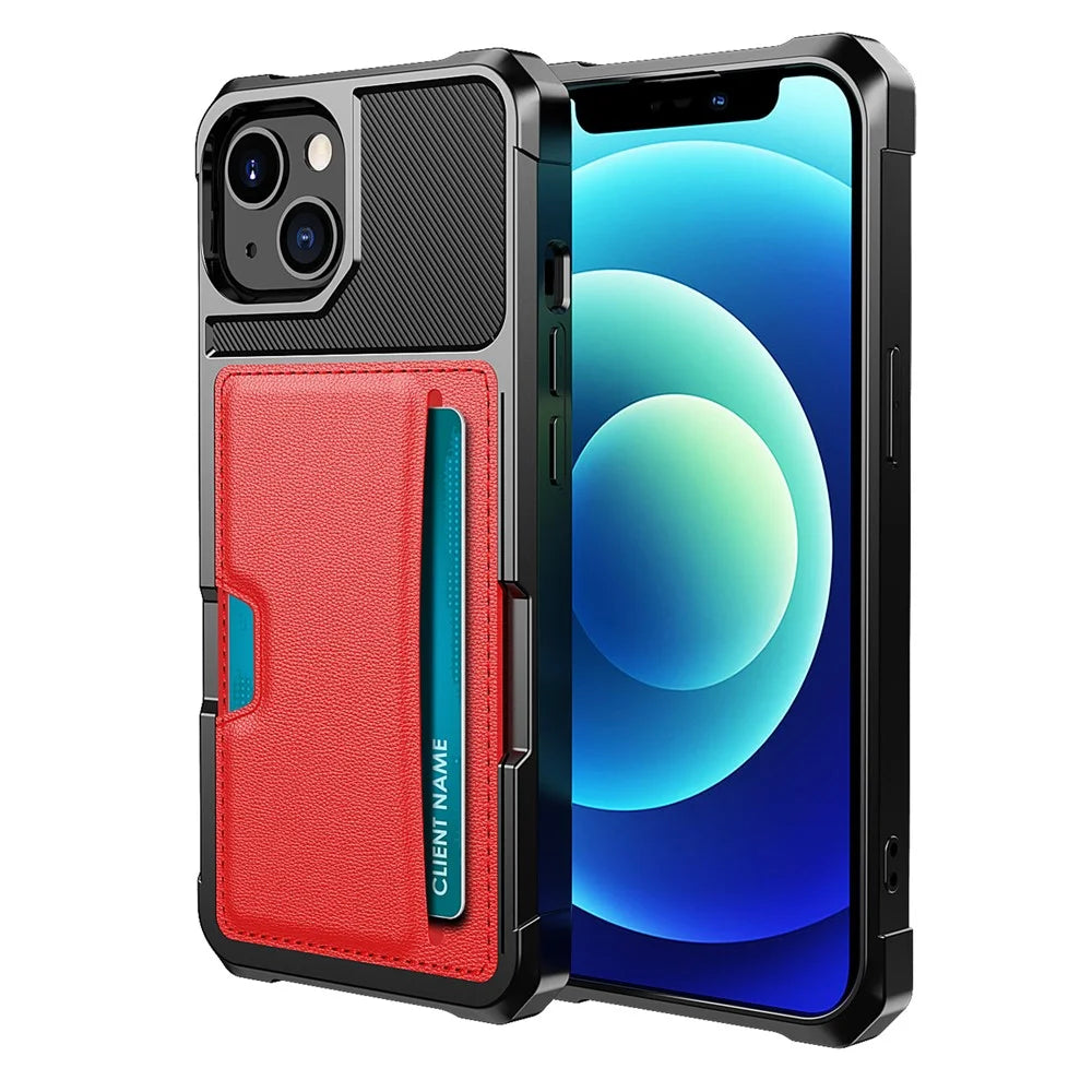 ZM02 PU Leather Coated TPU Hybrid Case Card Holder Phone Shell for iPhone 13 mini 5.4 inch - Red - 1