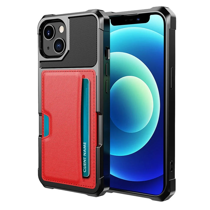 ZM02 PU Leather Coated TPU Hybrid Case Card Holder Phone Shell for iPhone 13 mini 5.4 inch - Red - 1
