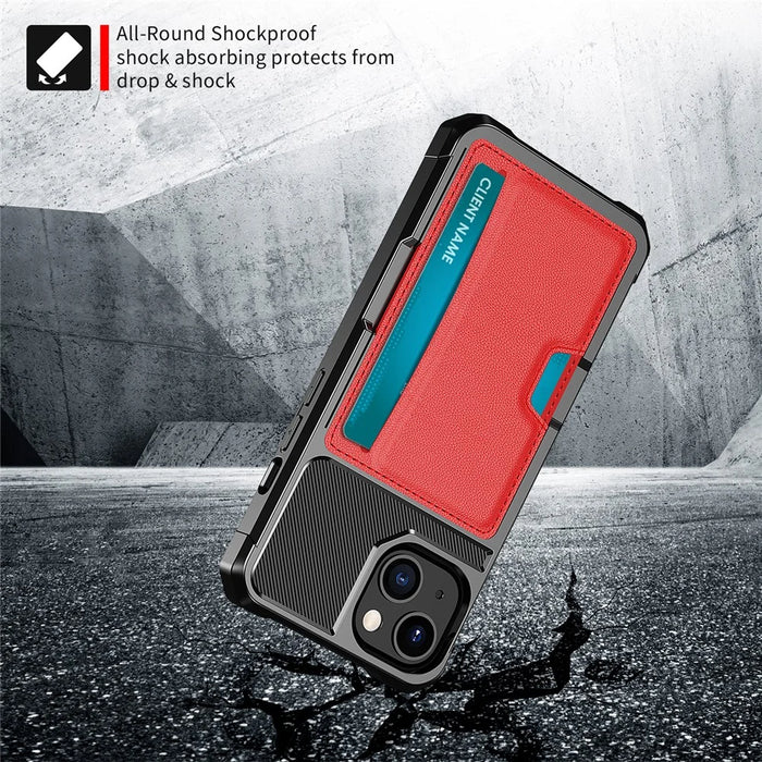 ZM02 PU Leather Coated TPU Hybrid Case Card Holder Phone Shell for iPhone 13 mini 5.4 inch - Red - 2
