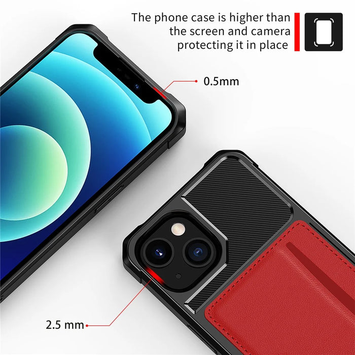 ZM02 PU Leather Coated TPU Hybrid Case Card Holder Phone Shell for iPhone 13 mini 5.4 inch - Red - 5