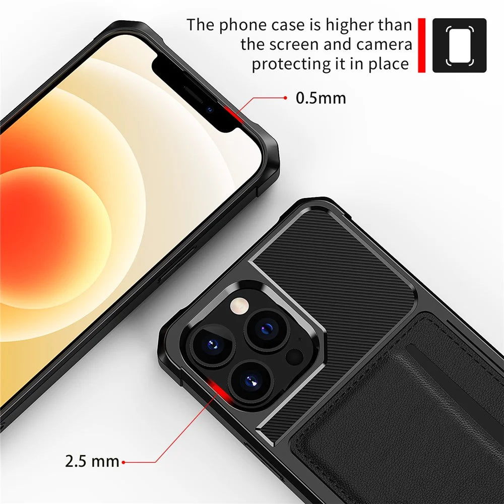ZM02 Card Slot Design PU Leather Coated Hybrid Cover Phone Case Protector for iPhone 13 Pro Max 6.7 inch - Black - 5
