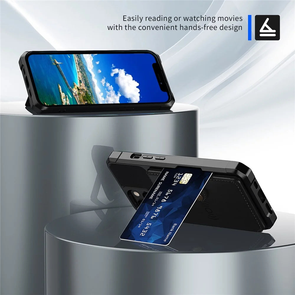 ZM03 Magnetic Metal Sheet Design Drop-Resistant TPU Phone Case with PU Leather Wallet for iPhone 13 mini 5.4 inch - Black - 3
