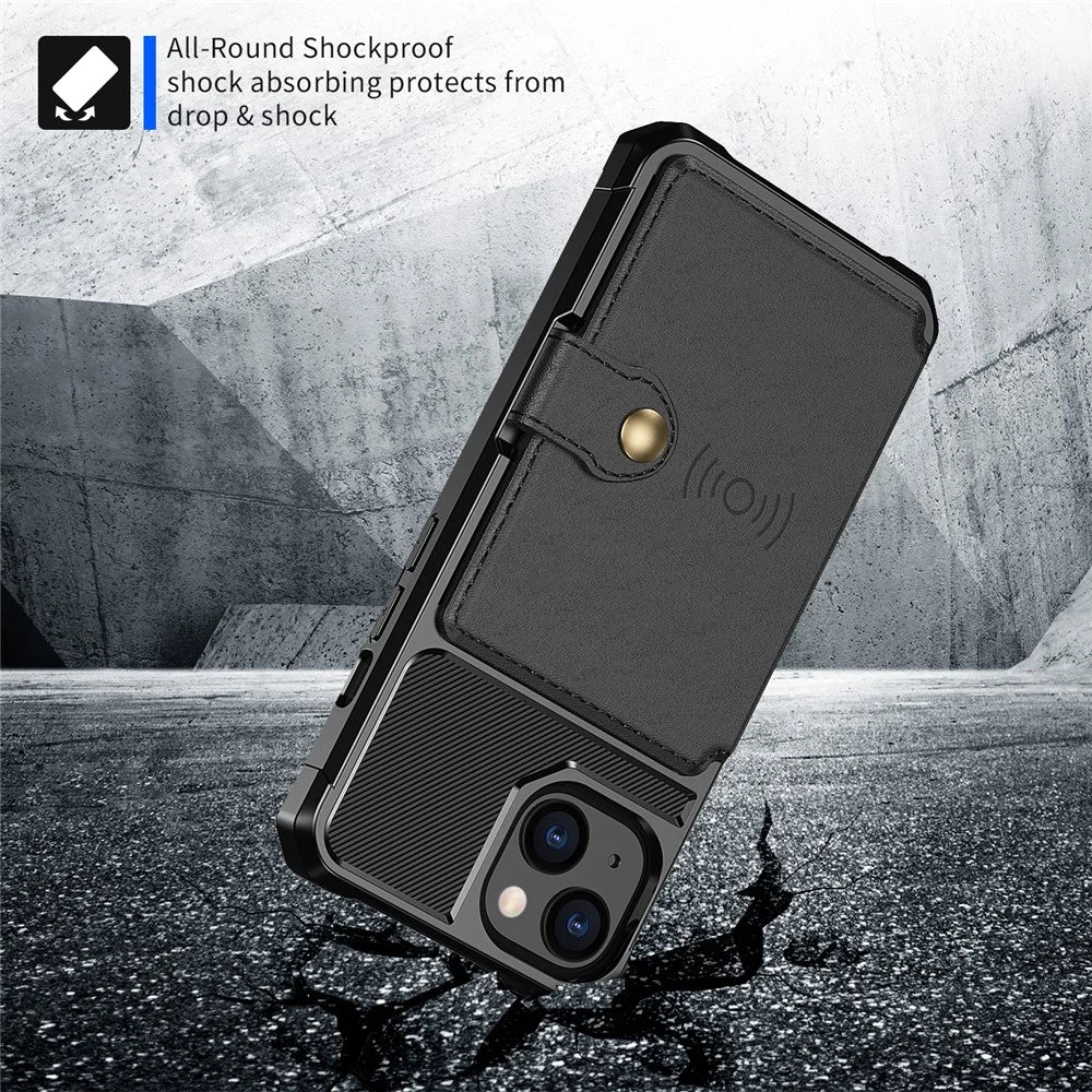 ZM03 Magnetic Metal Sheet Design Drop-Resistant TPU Phone Case with PU Leather Wallet for iPhone 13 mini 5.4 inch - Black - 4