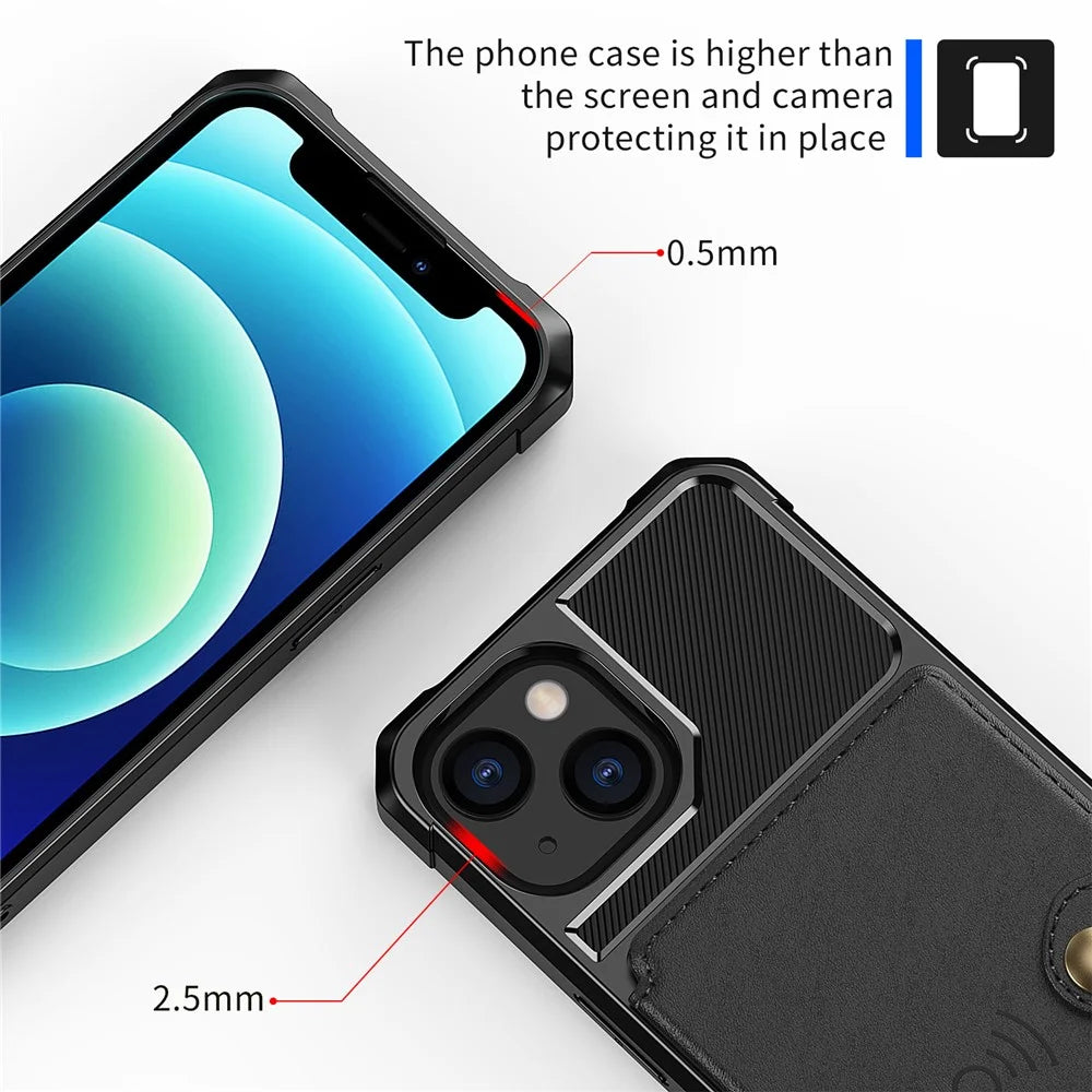 ZM03 Magnetic Metal Sheet Design Drop-Resistant TPU Phone Case with PU Leather Wallet for iPhone 13 mini 5.4 inch - Black - 6