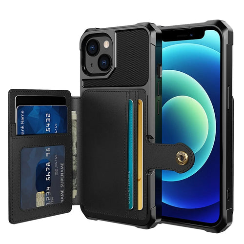ZM03 Magnetic Metal Sheet Design TPU Phone Case with PU Leather Wallet for iPhone 13 6.1 inch - Black - 1