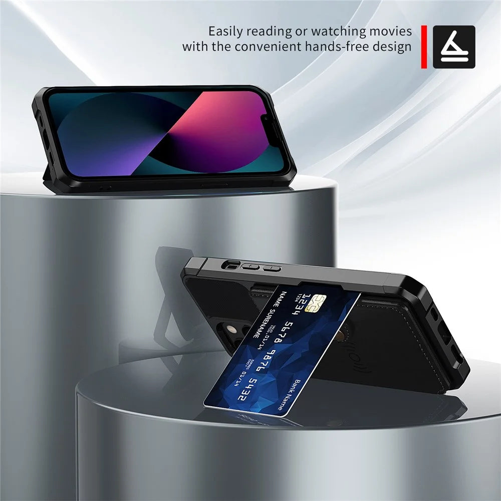 ZM03 Magnetic Metal Sheet Design TPU Phone Case with PU Leather Wallet for iPhone 13 6.1 inch - Black - 3