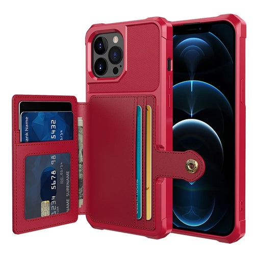 ZM03 All-Round Protection TPU Phone Case + PU Leather Wallet with Magnetic Metal Sheet for iPhone 13 Pro 6.1 inch - Red - 1