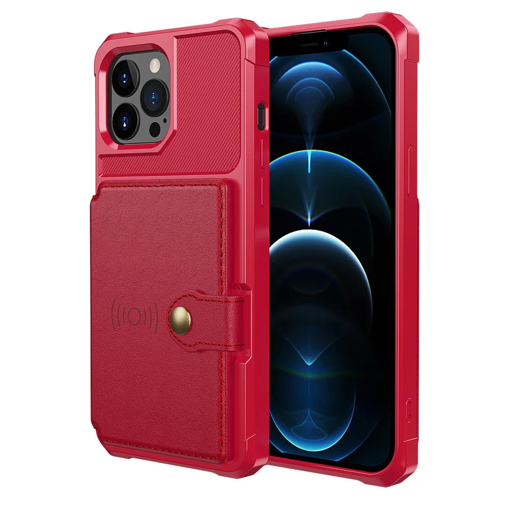 ZM03 All-Round Protection TPU Phone Case + PU Leather Wallet with Magnetic Metal Sheet for iPhone 13 Pro 6.1 inch - Red - 2