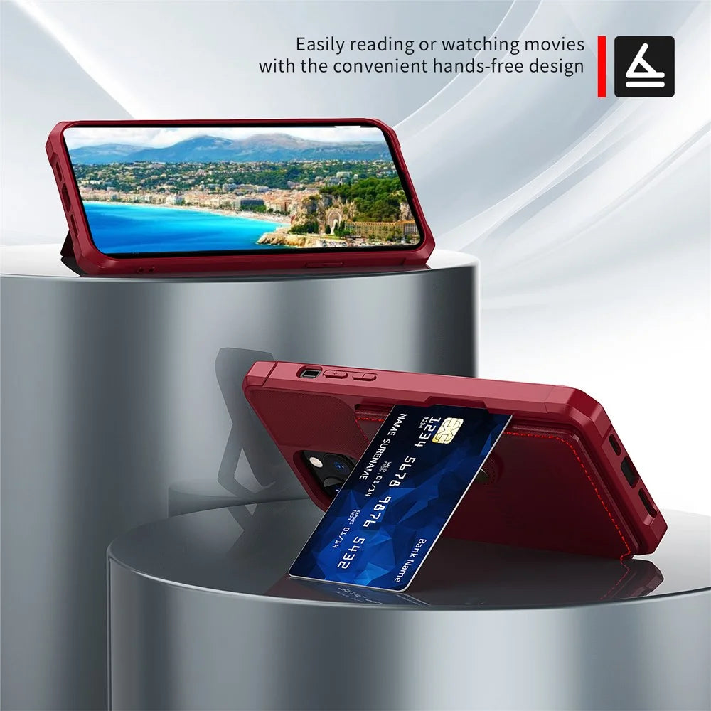 ZM03 All-Round Protection TPU Phone Case + PU Leather Wallet with Magnetic Metal Sheet for iPhone 13 Pro 6.1 inch - Red - 3