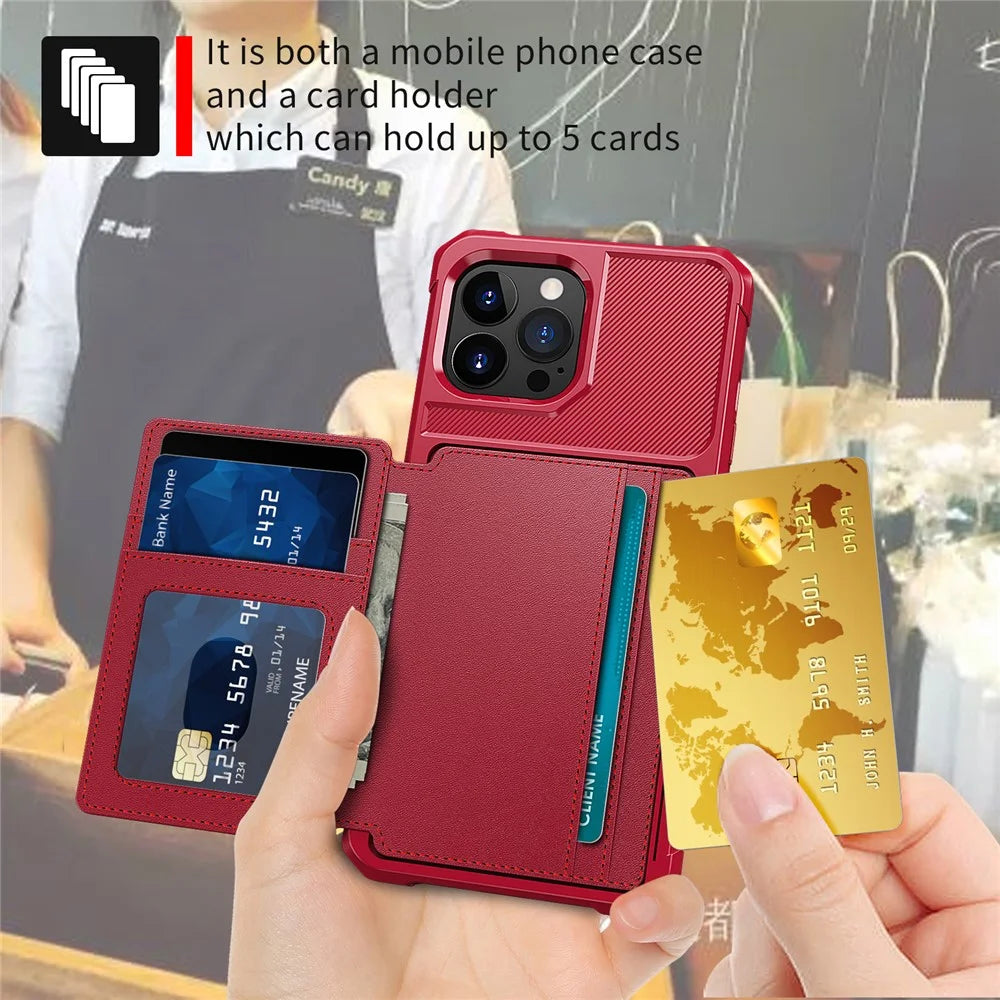 ZM03 All-Round Protection TPU Phone Case + PU Leather Wallet with Magnetic Metal Sheet for iPhone 13 Pro 6.1 inch - Red - 5