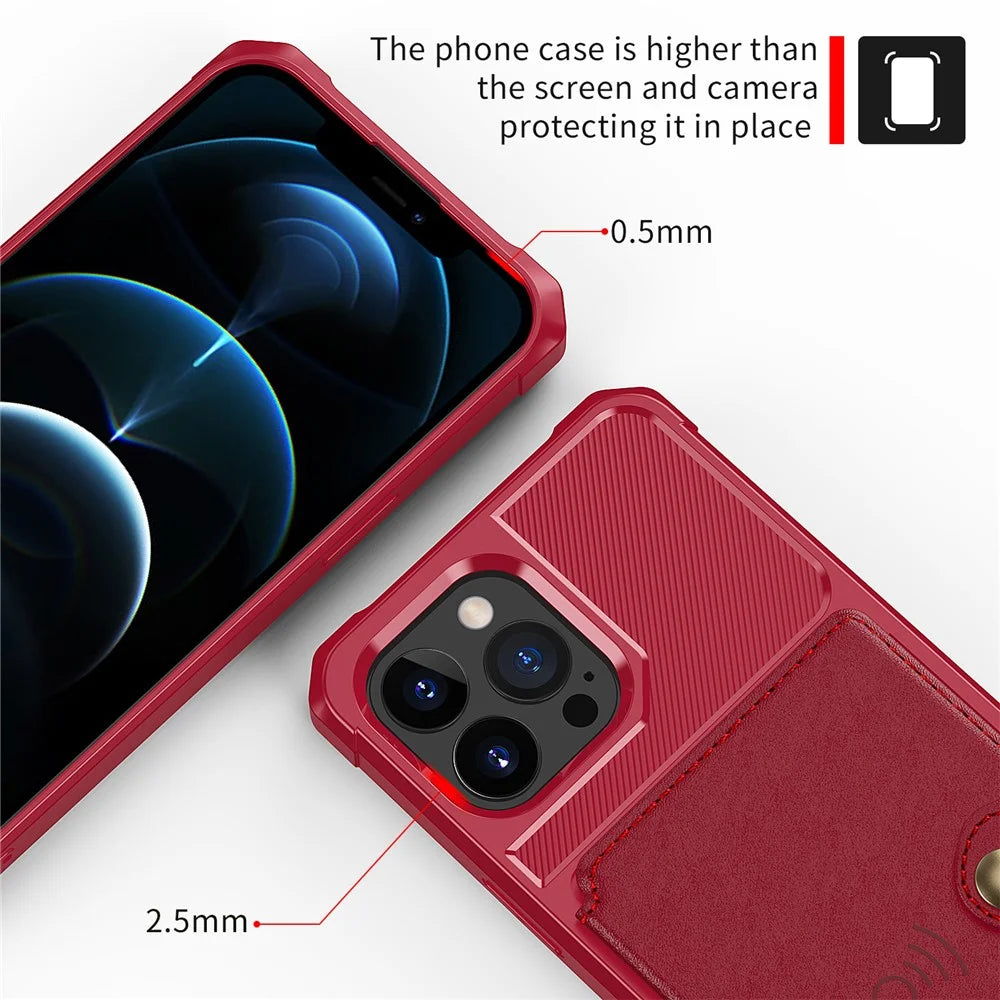 ZM03 All-Round Protection TPU Phone Case + PU Leather Wallet with Magnetic Metal Sheet for iPhone 13 Pro 6.1 inch - Red - 6