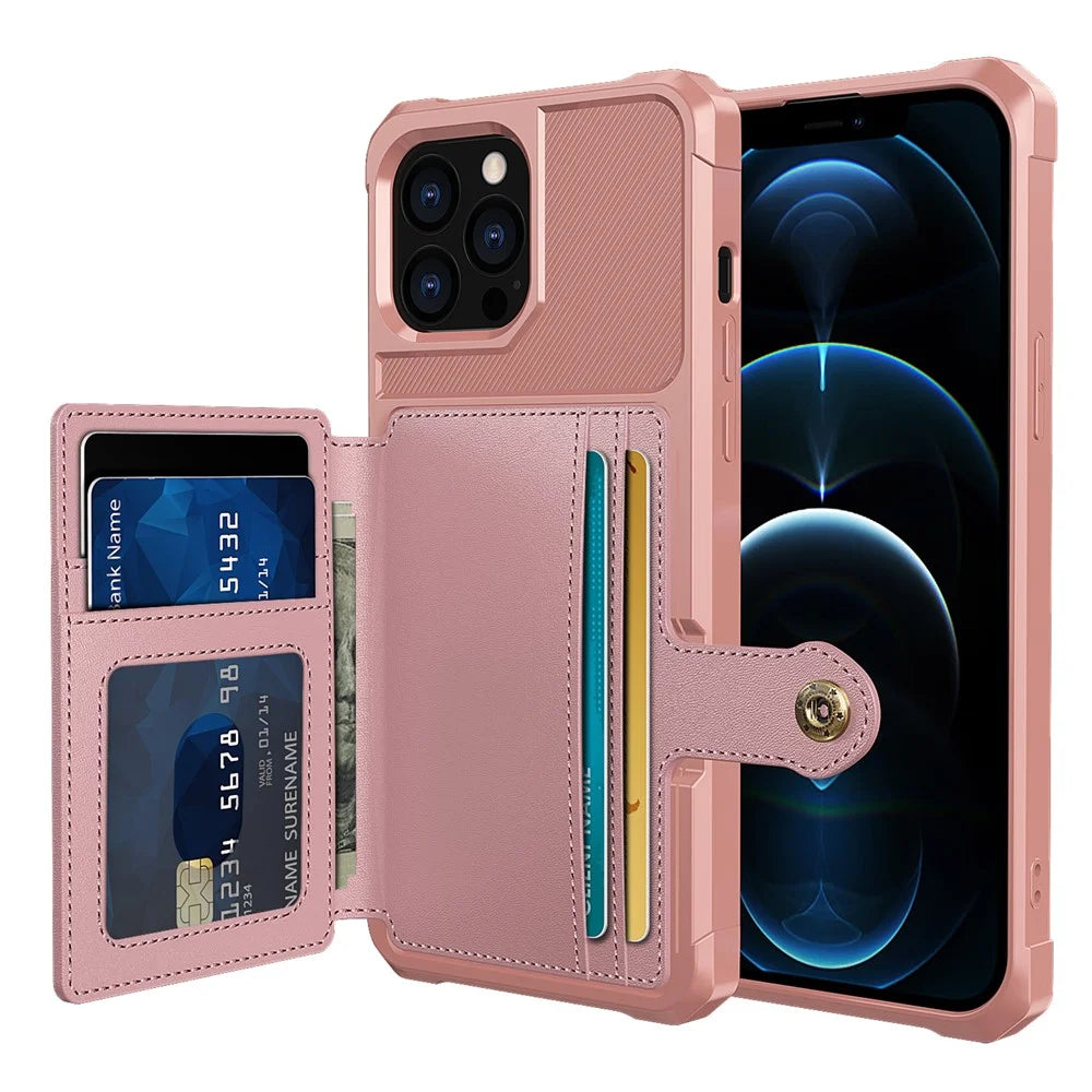 ZM03 TPU Phone Case + PU Leather Wallet with Magnetic Metal Sheet for iPhone 13 Pro Max 6.7 inch - Pink - 1