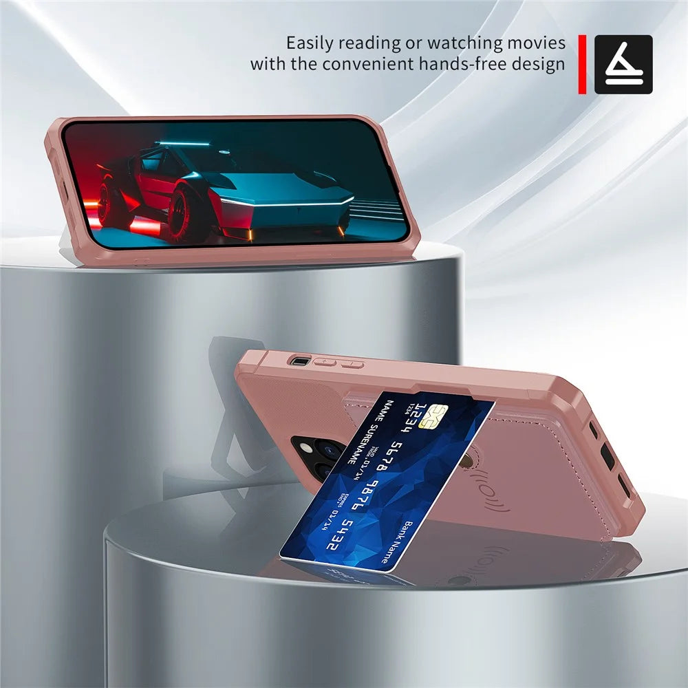 ZM03 TPU Phone Case + PU Leather Wallet with Magnetic Metal Sheet for iPhone 13 Pro Max 6.7 inch - Pink - 3