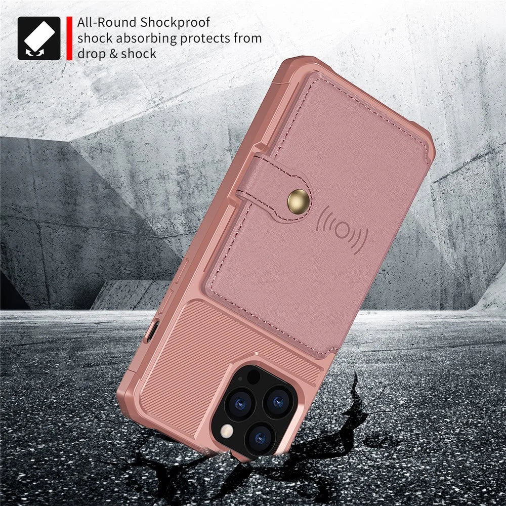ZM03 TPU Phone Case + PU Leather Wallet with Magnetic Metal Sheet for iPhone 13 Pro Max 6.7 inch - Pink - 4