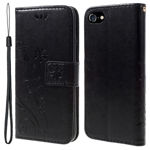 PU Leather Case for iPhone SE (2020) / SE (2022) / 8 / 7 4.7 inch Phone Wallet Cover with Strap - Black - 1