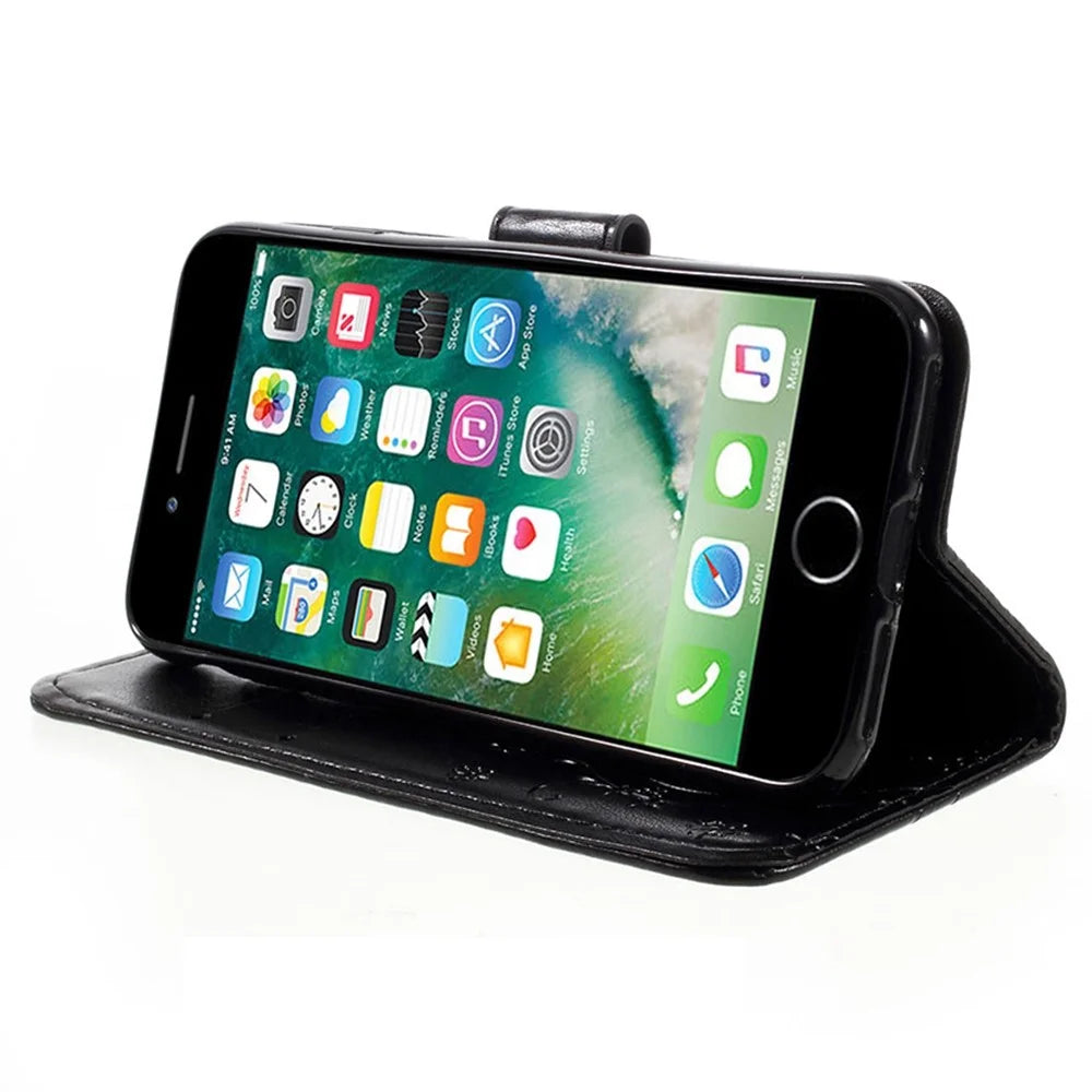 PU Leather Case for iPhone SE (2020) / SE (2022) / 8 / 7 4.7 inch Phone Wallet Cover with Strap - Black - 2