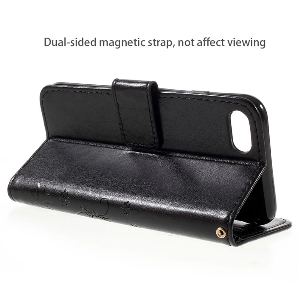 PU Leather Case for iPhone SE (2020) / SE (2022) / 8 / 7 4.7 inch Phone Wallet Cover with Strap - Black - 4