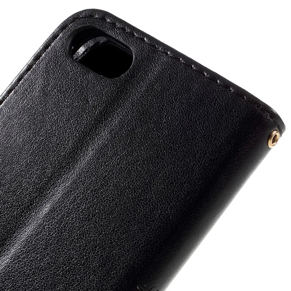 PU Leather Case for iPhone SE (2020) / SE (2022) / 8 / 7 4.7 inch Phone Wallet Cover with Strap - Black - 6