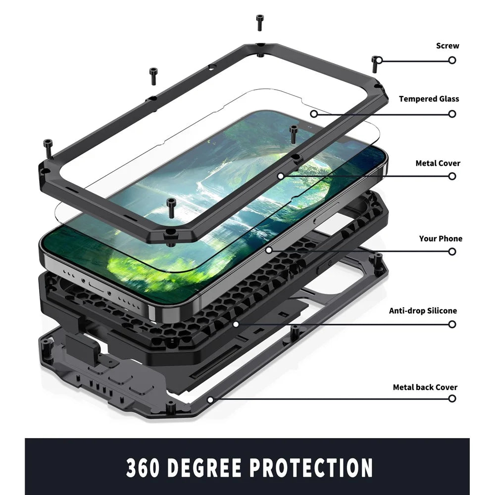 R-JUST Slide Camera Cover Shockproof PC + Silicone + Metal Hybrid Phone Case Cover with Kickstand Design for iPhone 13 6.1 inch - Black - 5