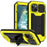 R-JUST Triple Protection Dustproof Dropproof Daily Waterproof Phone Protector Cover Kickstand Shell with Tempered Glass Screen Protector for iPhone 13 mini 5.4 inch - Yellow - 1