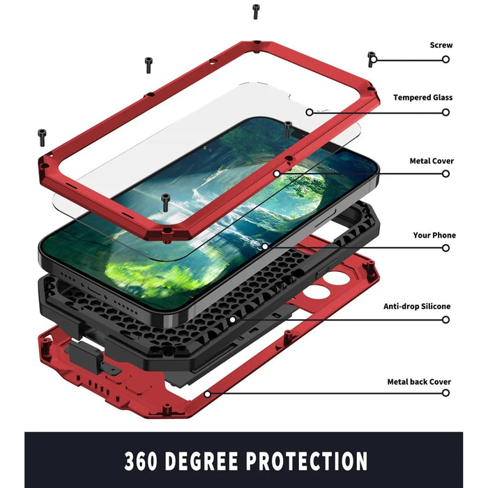 R-JUST Phone Protector Cover Kickstand Shell with Tempered Glass Screen Protector and Camera Slider for iPhone 13 Pro 6.1 inch - Red - 5