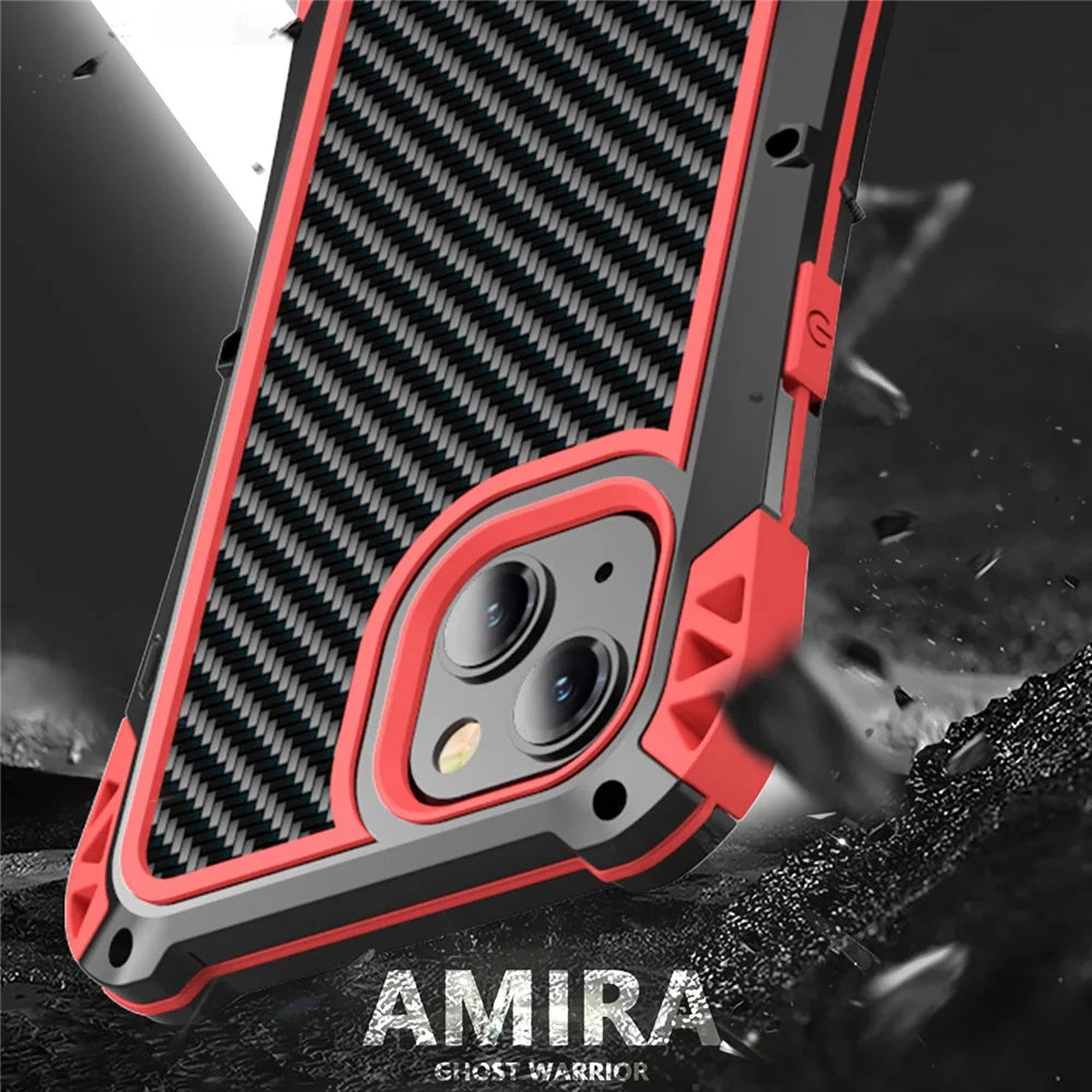 R-JUST AMIRA Four Corner Airbags Anti Fall Hybrid Case Phone Protective Cover for iPhone 13 mini 5.4 inch - Black / Red - 2