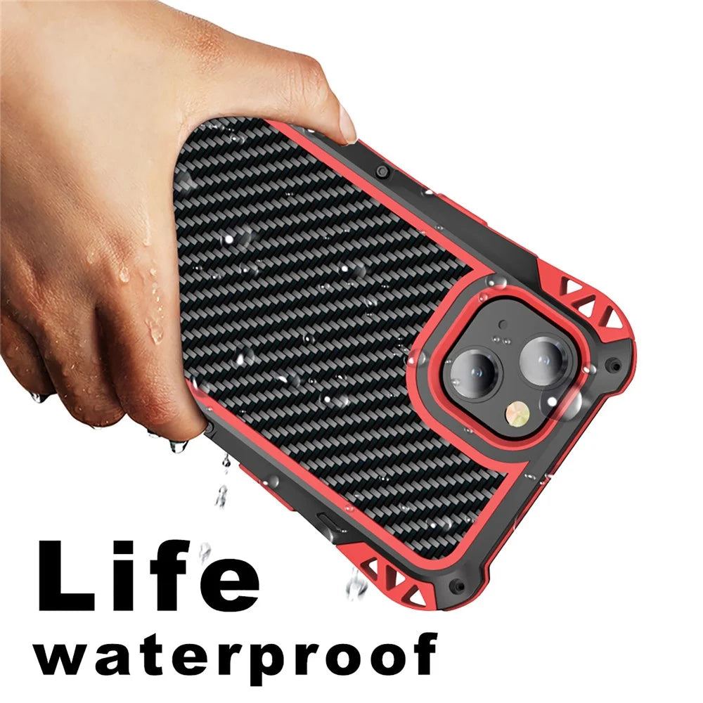 R-JUST AMIRA Four Corner Airbags Anti Fall Hybrid Case Phone Protective Cover for iPhone 13 mini 5.4 inch - Black / Red - 3