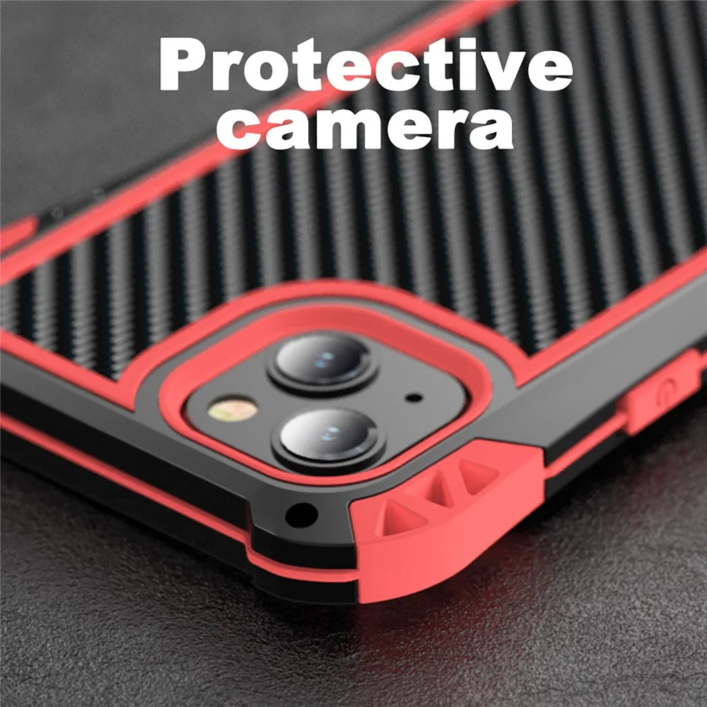 R-JUST AMIRA Four Corner Airbags Anti Fall Hybrid Case Phone Protective Cover for iPhone 13 mini 5.4 inch - Black / Red - 5