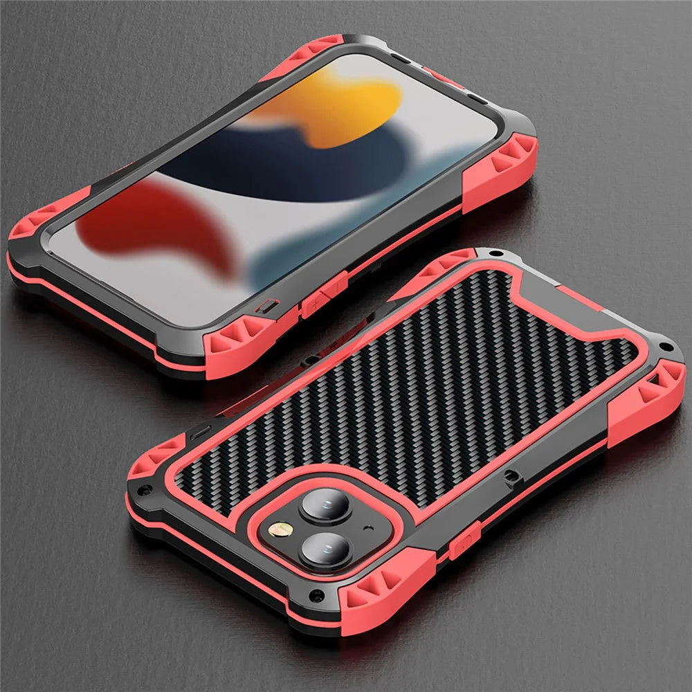 R-JUST AMIRA Four Corner Airbags Anti Fall Hybrid Case Phone Protective Cover for iPhone 13 mini 5.4 inch - Black / Red - 6