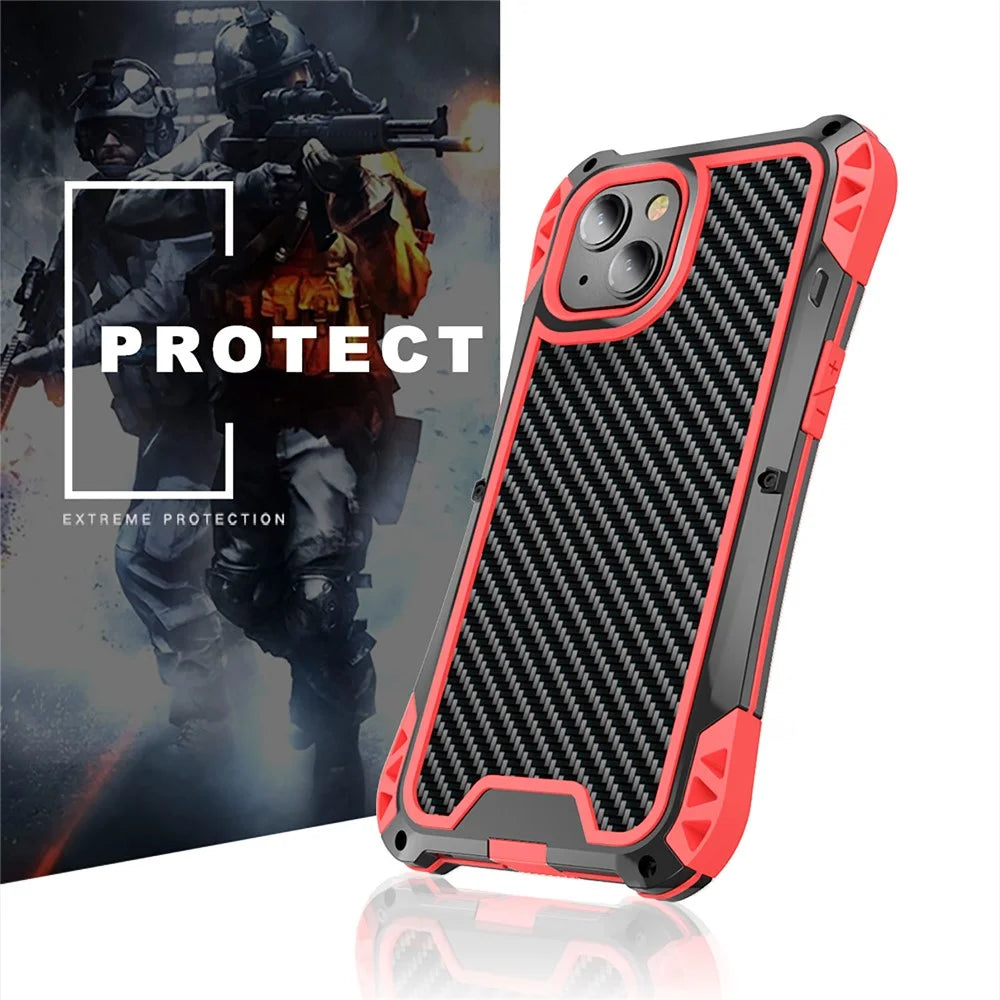 R-JUST AMIRA Four Corner Airbags Anti Fall Hybrid Case Phone Protective Cover for iPhone 13 mini 5.4 inch - Black / Red - 7