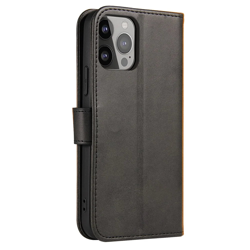 Quality PU Leather + TPU Phone Case Wallet Design Phone Cover for iPhone 13 6.1 inch - Black - 3
