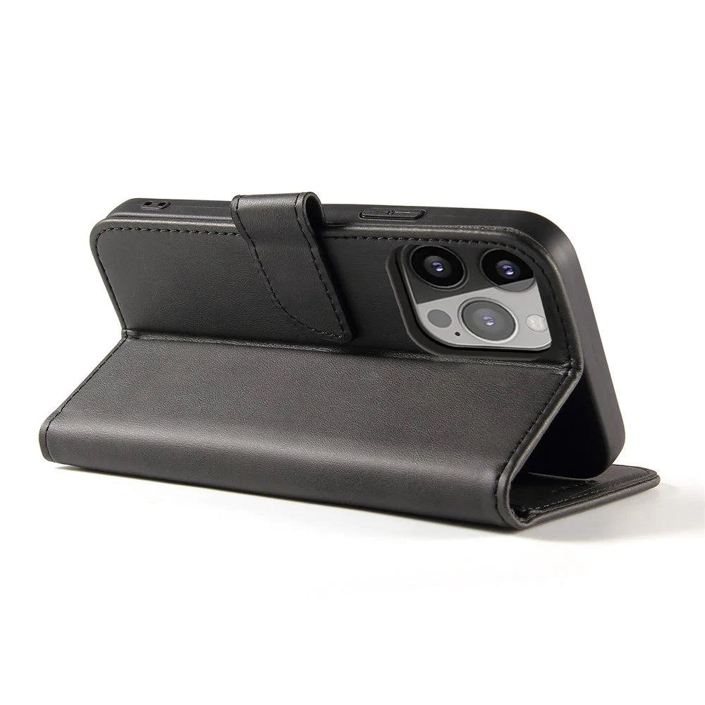 Quality PU Leather + TPU Phone Case Wallet Design Phone Cover for iPhone 13 6.1 inch - Black - 5
