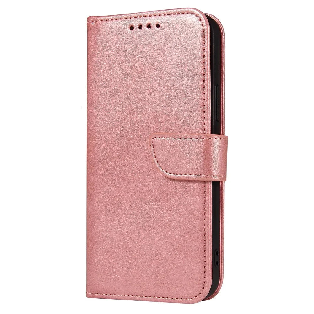 PU Leather Wallet Stand Phone Case Magnetic Design Phone Cover for iPhone 13 mini 5.4 inch - Rose Gold - 2