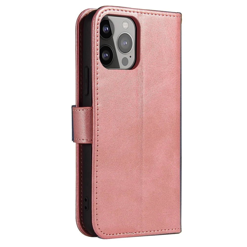 PU Leather Wallet Stand Phone Case Magnetic Design Phone Cover for iPhone 13 mini 5.4 inch - Rose Gold - 3
