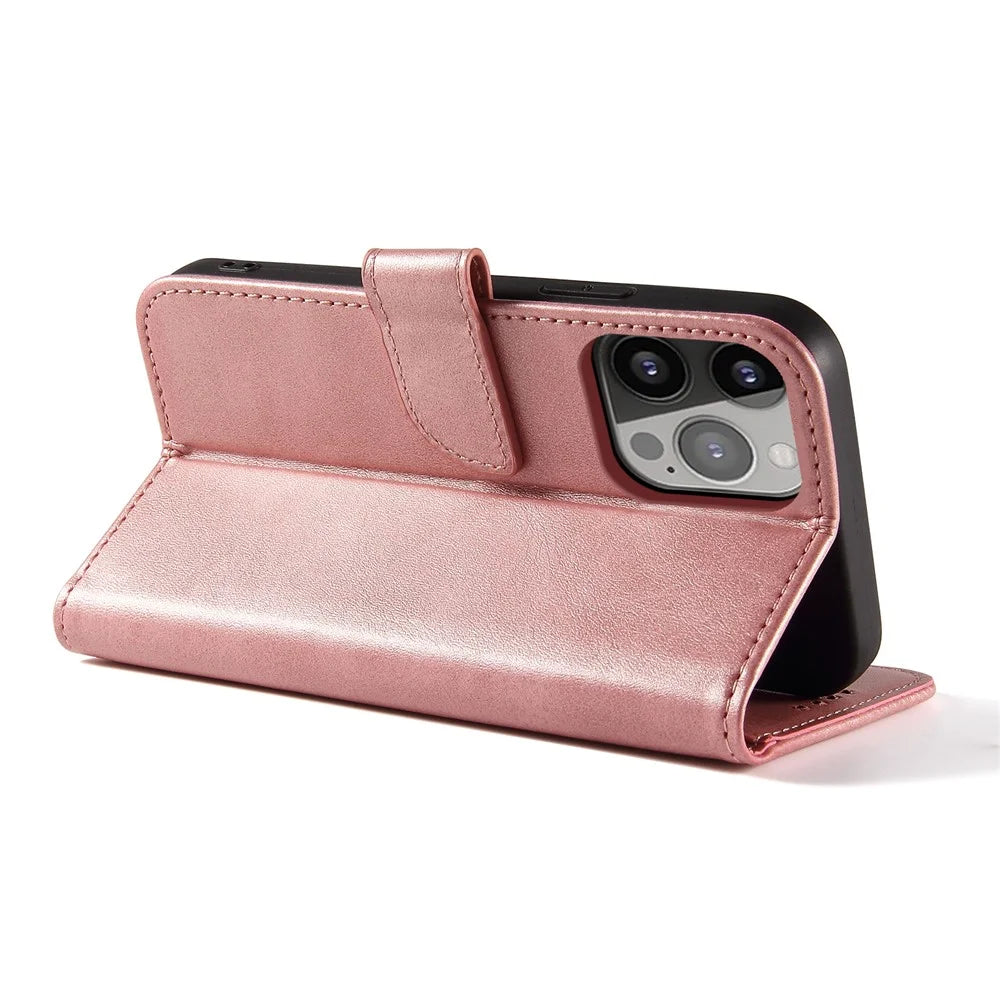 PU Leather Wallet Stand Phone Case Magnetic Design Phone Cover for iPhone 13 mini 5.4 inch - Rose Gold - 5