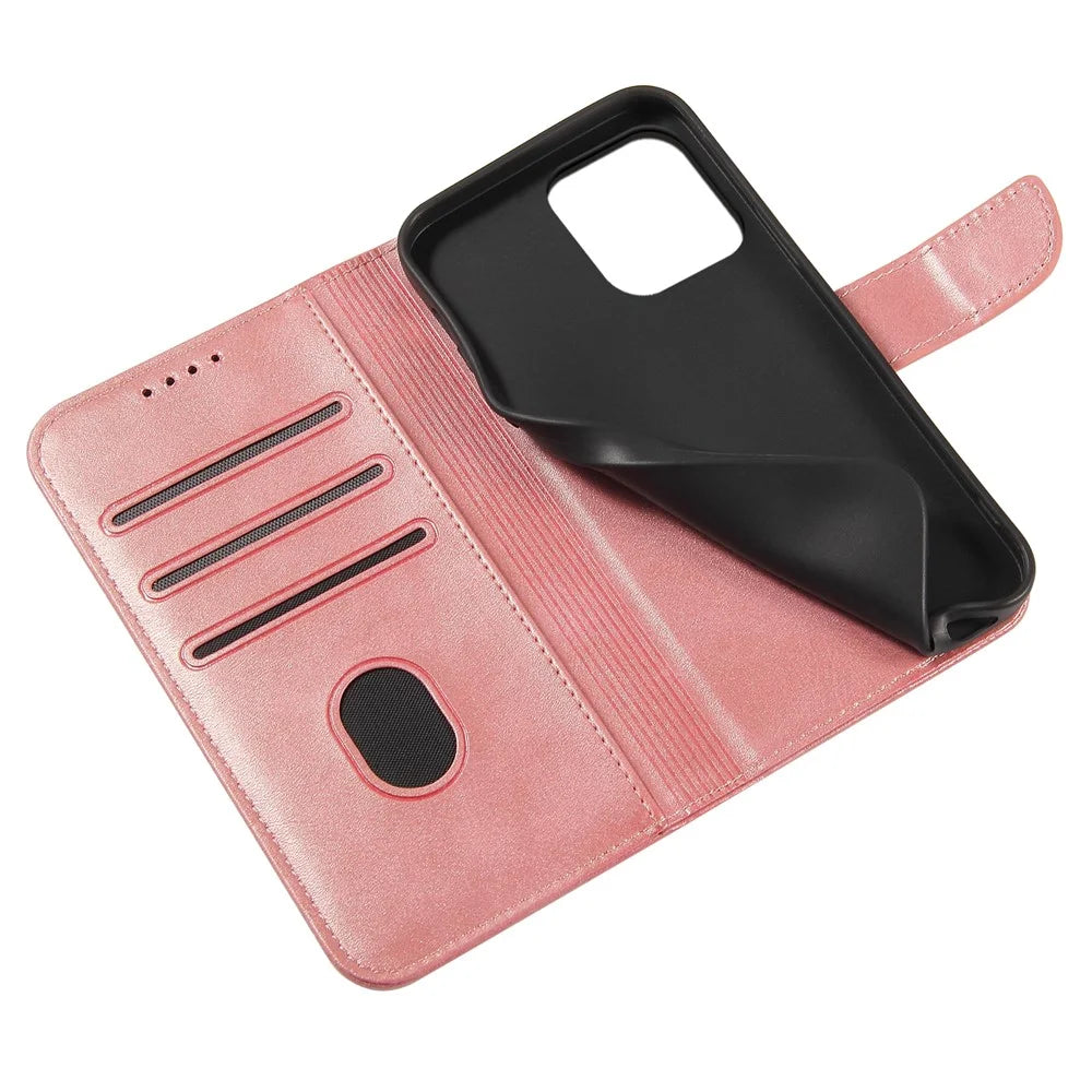 PU Leather Wallet Stand Phone Case Magnetic Design Phone Cover for iPhone 13 mini 5.4 inch - Rose Gold - 6
