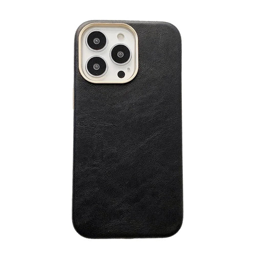 PU Leather Coated PC Case Phone Back Cover Protector for iPhone 13 Pro 6.1 inch - Black - 1